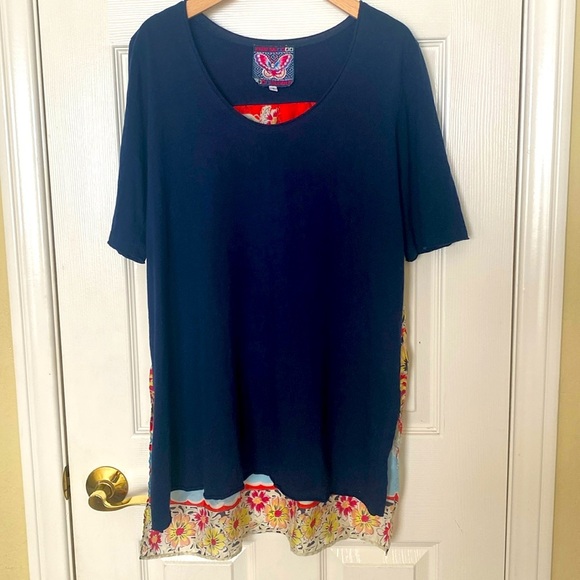 Johnny Was Silk Cotton Embroidered Short Sleeve Top Relaxed Fit Size S Blue - Picture 11 of 12